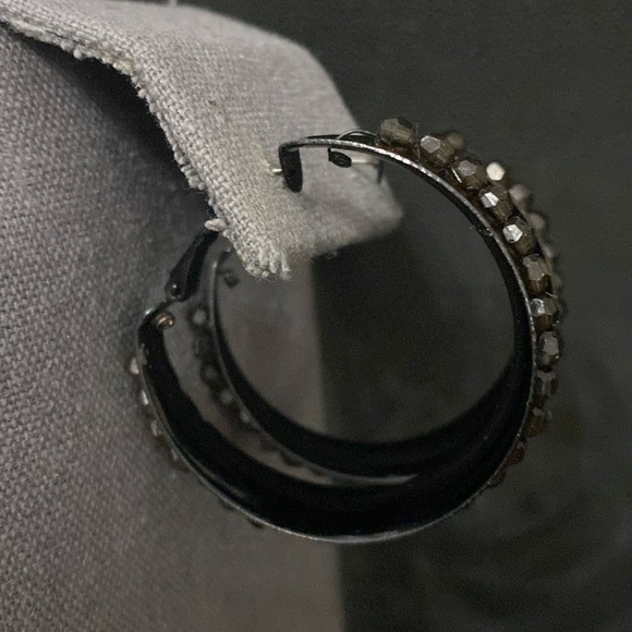 Black Metal Hoop pierced Earrings with attached beads - Picture 2 of 5